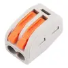 WAGO rendszerű sorkapocs gyorscsatlakozo 2 vezeteket kozosit Névleges feszültség 450V, Névleges áram 32A, AWG/mm 0,14(0,2)-4mm, Feszültség csillapitas 2.5KV, Szalaghossz 11mm, 2 polus, Rugo rozsdamentes acél, erintkezo nikkel-on