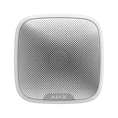 AJAX SYSTEMS Ajax StreetSiren vezetéknélküli kültéri hang-/fényjelző állítható hangerővel 85-113 dB 1 m LED vizuális visszajelzéssel, beépített gyorsulásérzékelős tampervédelem, elemes tápellátás opciónális külső betáplálással 12V DC, fehér