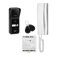 ORNO ENIR, egylakásos audio kaputelefon-készlet, 2-vezetékes, DIN-sínre szerelhető tápegység, RFID kártyaolvasós, fehér