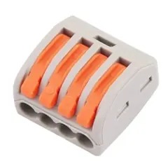 WAGO rendszerű gyorscsatlakozó Névleges feszültség (V): 450, Névleges áram (A): 32 Huzalátmérő (AWG/mm): 0,14(0,2)-4mm, Feszültség ellenállás (KV): 2.5, Szalaghossz (mm: 11, Pólusok száma (p): 4, Srapnel: Rozsdamentes acél, Érintkezési anyag: Nikkel ón