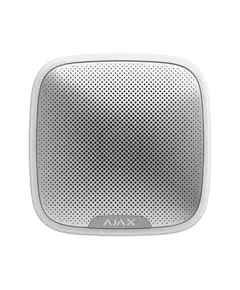 AJAX SYSTEMS Ajax StreetSiren vezetéknélküli kültéri hang-/fényjelző állítható hangerővel 85-113 dB 1 m LED vizuális visszajelzéssel, beépített gyorsulásérzékelős tampervédelem, elemes tápellátás opciónális külső betáplálással 12V DC, fehér