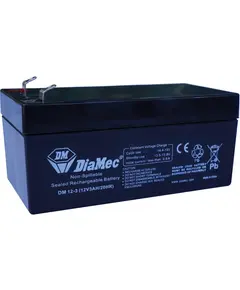 DIAMEC AGM (VRLA/SLA) gondoz&aacute;smentes z&aacute;rt akkumul&aacute;tor biztons&aacute;gtechnikai rendszerekhez &eacute;s elektromos j&aacute;t&eacute;kokhoz, ciklikus haszn&aacute;latra, 12 V, 3 Ah, 134 x 67 x 66 mm, 1,10 kg