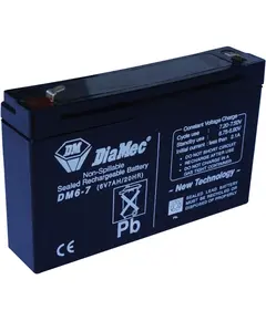 DIAMEC AGM (VRLA/SLA) gondoz&aacute;smentes z&aacute;rt akkumul&aacute;tor biztons&aacute;gtechnikai rendszerekhez &eacute;s elektromos j&aacute;t&eacute;kokhoz, ciklikus haszn&aacute;latra, 6 V, 7 Ah, 151 x 34 x 93,5 mm, 1,08 kg