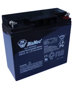 DIAMEC AGM (VRLA/SLA) gondoz&aacute;smentes z&aacute;rt akkumul&aacute;tor biztons&aacute;gtechnikai rendszerekhez &eacute;s elektromos j&aacute;t&eacute;kokhoz, ciklikus haszn&aacute;latra, 12 V, 15 Ah, 181 x 76 x 167 mm, 4,2 kg