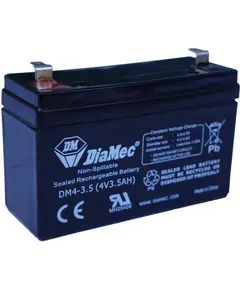 DIAMEC AGM (VRLA/SLA) gondoz&aacute;smentes z&aacute;rt akkumul&aacute;tor biztons&aacute;gtechnikai rendszerekhez &eacute;s elektromos j&aacute;t&eacute;kokhoz, ciklikus haszn&aacute;latra, 4 V, 3,5 Ah, 90,5 x 34,5 x 56,5 mm, 0,42 kg