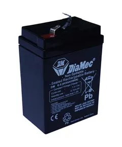 DIAMEC AGM (VRLA/SLA) gondoz&aacute;smentes z&aacute;rt akkumul&aacute;tor biztons&aacute;gtechnikai rendszerekhez &eacute;s elektromos j&aacute;t&eacute;kokhoz, ciklikus haszn&aacute;latra, 6 V, 5 Ah, 70 x 47,5 x 101 mm, 0,85 kg