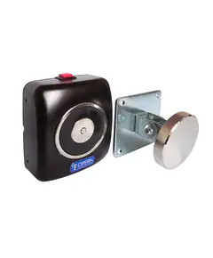 TIGERMAT Síktapadó elektromágnes, 24V, 70mA, 500N,fém házzal, tűzgátló és bejárati ajtók tartásához, nyomógombbal, falra szerelhető, kör alakú ellenoldallal.