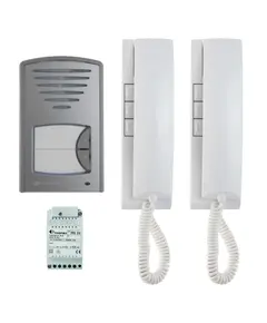 FARFISA Kaputelefon szett, 2 db EX311 Exhito kaputelefon, 1 db fel&uuml;letre szerelhető k&uuml;lt&eacute;ri nyom&oacute;gombos panel, 1 db PRS210 t&aacute;pegys&eacute;g