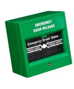 HONNOR SECURITY V&eacute;szhelyzeti ajt&oacute;nyit&oacute; gomb, bet&ouml;rhető &uuml;veg, tűz&aacute;ll&oacute;, NO\NC\COM kimenet, z&ouml;ld sz&iacute;nű