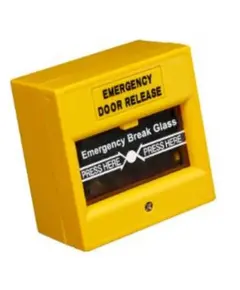 HONNOR SECURITY V&eacute;szhelyzeti ajt&oacute;nyit&oacute; gomb, bet&ouml;rhető &uuml;veg, tűz&aacute;ll&oacute;, NO\NC\COM kimenet, s&aacute;rga sz&iacute;nű
