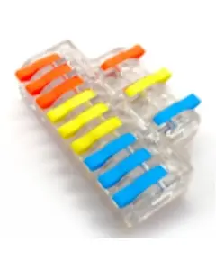 SOLLEYSEC elektromos gyorscsatlakoz&oacute; kapocs WAGO csal&aacute;d term&eacute;keire hasonl&iacute;t, 3+9 12 tű, 3 eres vezet&eacute;ket h&aacute;romfel&eacute; oszt, n&eacute;vleges fesz&uuml;lts&eacute;g: 250V, n&eacute;vleges &aacute;ram: 32A, vezet&eacute;kek &aacute;tm&eacute;rő: 0,08-4,0 mm, rug&oacute;: rozsdamentes ac&eacute;l, csatlakoz&oacute;: r&eacute;z