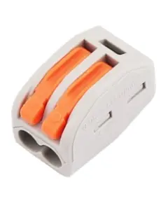 WAGO rendszerű sorkapocs gyorscsatlakozo 2 vezeteket kozosit Névleges feszültség 450V, Névleges áram 32A, AWG/mm 0,14(0,2)-4mm, Feszültség csillapitas 2.5KV, Szalaghossz 11mm, 2 polus, Rugo rozsdamentes acél, erintkezo nikkel-on