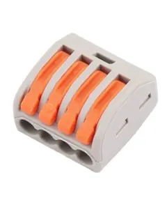 WAGO rendszerű gyorscsatlakozó Névleges feszültség (V): 450, Névleges áram (A): 32 Huzalátmérő (AWG/mm): 0,14(0,2)-4mm, Feszültség ellenállás (KV): 2.5, Szalaghossz (mm: 11, Pólusok száma (p): 4, Srapnel: Rozsdamentes acél, Érintkezési anyag: Nikkel ón