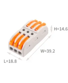 WAGO rendszerű gyorscsatlakozó Névleges feszültség (V): 600, Névleges áram (A): 32, Vezetékek terjedelme (mm): 28-12AWG, Pólusok száma (p): 6, Érintkező anyag: réz