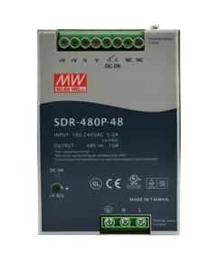 PULSAR SDR-480P-48 48V 480W 10A DIN s&iacute;nre szerelhető IP20 t&aacute;pegys&eacute;g f&eacute;mh&aacute;zas