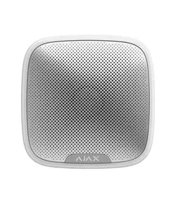 AJAX SYSTEMS Ajax StreetSiren vezetéknélküli kültéri hang-/fényjelző állítható hangerővel 85-113 dB 1 m LED vizuális visszajelzéssel, beépített gyorsulásérzékelős tampervédelem, elemes tápellátás opciónális külső betáplálással 12V DC, fehér