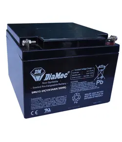 DIAMEC AGM (VRLA/SLA) gondozásmentes zárt akkumulátor biztonságtechnikai rendszerekhez és elektromos játékokhoz, ciklikus használatra, 12 V, 24 Ah, 175 x 166 x 126 mm, 7,9 kg