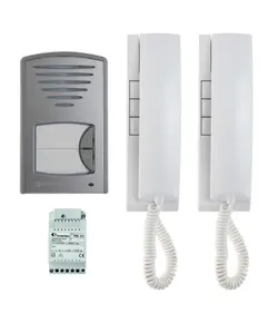 FARFISA Kaputelefon szett, 2 db EX311 Exhito kaputelefon, 1 db felületre szerelhető kültéri nyomógombos panel, 1 db PRS210 tápegység