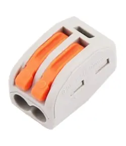 WAGO rendszerű sorkapocs gyorscsatlakozo 2 vezeteket kozosit Névleges feszültség 450V, Névleges áram 32A, AWG/mm 0,14(0,2)-4mm, Feszültség csillapitas 2.5KV, Szalaghossz 11mm, 2 polus, Rugo rozsdamentes acél, erintkezo nikkel-on