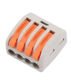 WAGO rendszerű gyorscsatlakozó Névleges feszültség (V): 450, Névleges áram (A): 32 Huzalátmérő (AWG/mm): 0,14(0,2)-4mm, Feszültség ellenállás (KV): 2.5, Szalaghossz (mm: 11, Pólusok száma (p): 4, Srapnel: Rozsdamentes acél, Érintkezési anyag: Nikkel ón