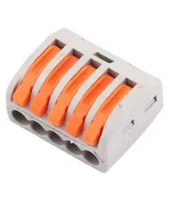 WAGO rendszerű gyorscsatlakozó Névleges feszültség (V): 450 Névleges áram (A): 32, Huzalátmérő (AWG/mm): 0.14(0.2)-4mm Feszültség ellenállás (KV): 2.5, Szalaghossz (mm: 11, Pólusok száma (p): 5, Srapnel: Rozsdamentes acél, Érintkezési anyag: Nikkel ón