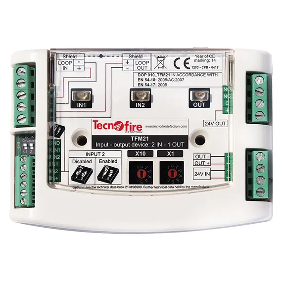 TECNOFIRE Címezhető bővítő modul, izolátoros, 2 bemenet, 1 kimenet