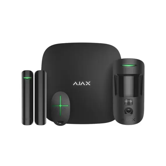 AJAX SYSTEMS Ajax StarterKit Cam Plus: 1 db AJAX HUB Plus, 1 db MotionCam, 1 db DoorProtect, 1 db Spacecontrol, fekete