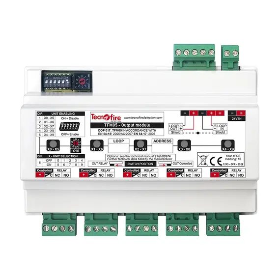 TECNOFIRE Címezhető modul, öt felügyelt fizikai / logikai egységgel