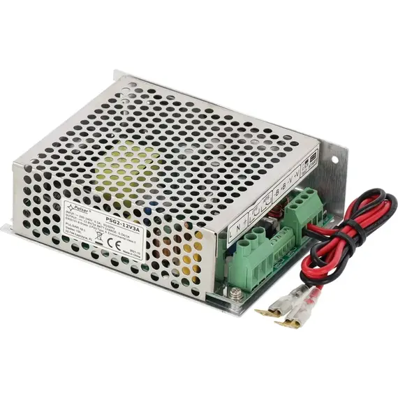 PULSAR tokozott szünetmentes kapcsolóüzemű tápegység, technikai kimenetek. Tápfeszültség: 200÷240VAC. Kimeneti feszültség: 13,8VDC/3.5A. Akkumulátor töltőáram: 0,5A/1A. Hatásfok: 86%.