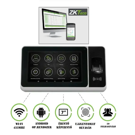 ZKTeco Ethernet-alapú önálló biometrikus beléptető terminál és munkaidőnyílvántartó 