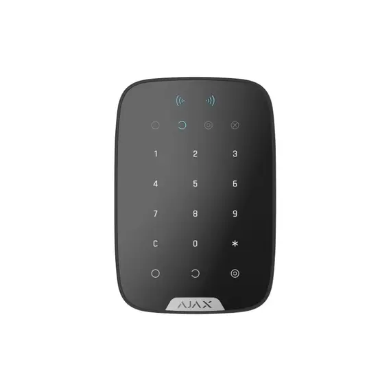 AJAX SYSTEMS Ajax Keypad Plus vezeték nélküli érintésvezérelt billentyűzet, beépített proxy olvasóval, központ élesítése tiltása, részleges- élesítés / tiltás, pánik risztás, LED visszajelzés, fekete