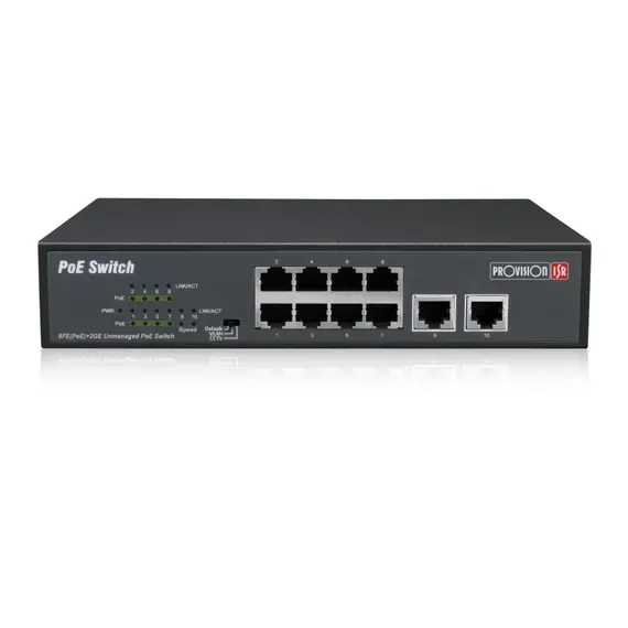 PROVISION-ISR PoE switch, CCTV rendszerekhez, 8+2 portos, 10/1000Mbps, 8 PoE port 8x100Mbps,