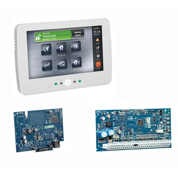DSC NEO HS2128 panel: 8 zónás riasztó központ, bővíthető 128 zónáig (vezetékes/vezeték nélküli együtt),  HSM2HOST8 vagy HS2xxxRF8 billentyűzetbe épített v