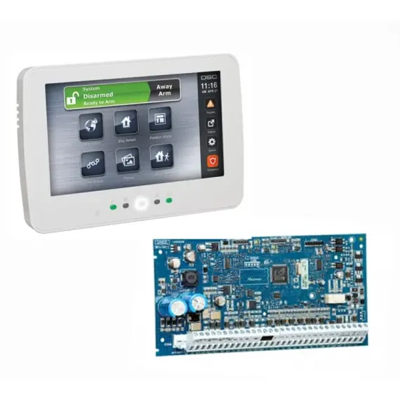 DSC NEO HS2128 panel: 8 zónás riasztó központ, bővíthető 128 zónáig (vezetékes/vezeték nélküli együtt),  HSM2HOST8 vagy HS2xxxRF8 billentyűzetbe épített v