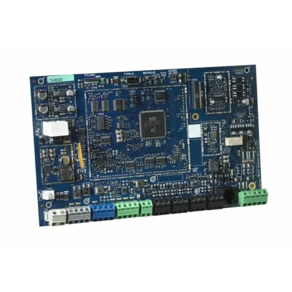 DSC PRO HS3128 panel: 8 zónás riasztó központ, bővíthető 128 zónáig (vezetékes/vezeték nélküli együtt),  HSM2HOST8 vagy HS2xxxRFPRO8 billentyűzetbe építet