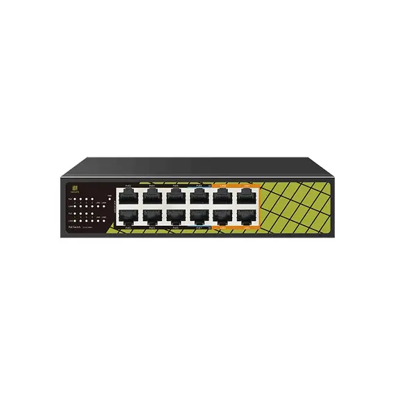 GENATA Hibrid PoE switch, 120 W-os tápegység, 8 port PoE, 4 port Uplink, AI Watchdog funkció, 6KV villámlás és 8KV ESD védelem