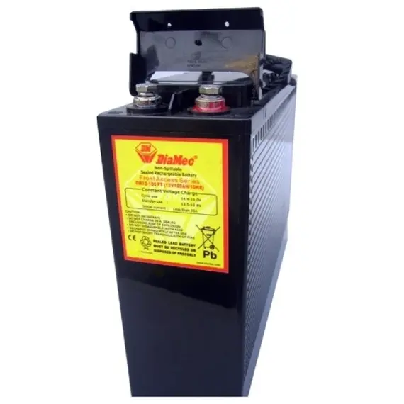 DIAMEC AGM (VRLA/SLA) gondozásmentes zárt akkumulátor biztonságtechnikai rendszerekhez és elektromos játékokhoz, ciklikus használatra, 12 V, 100 Ah, 394 x 109 x 285 mm, 35 kg