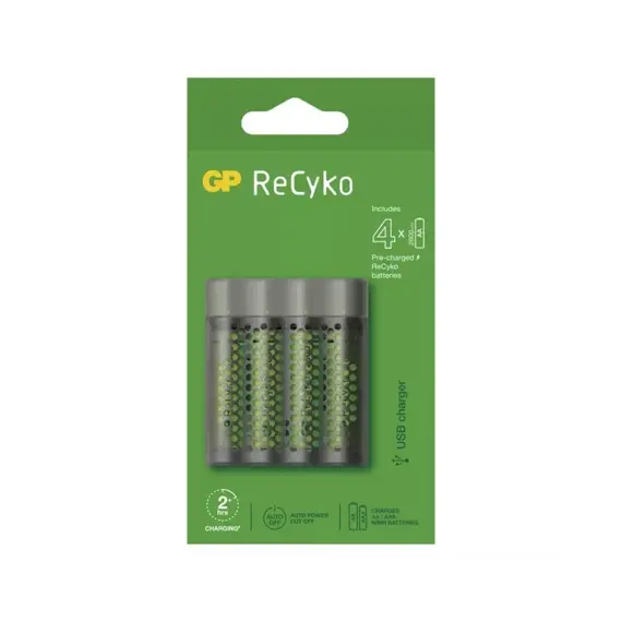 GP M451 USB gyorstöltő + 4db AA 2600mAh Recyko akku