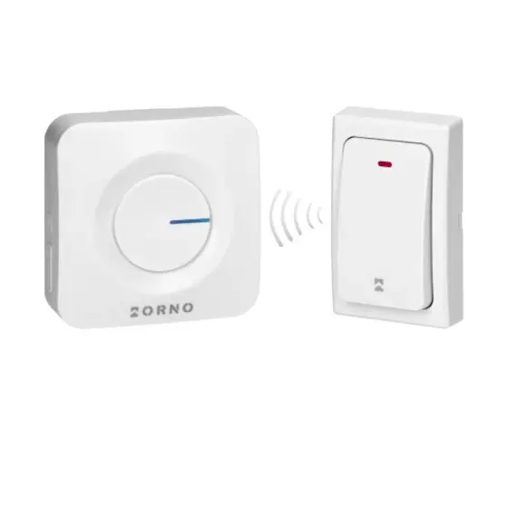 ORNO Vezeték nélküli csengő, akkumulátor nélkül gombbal, fehér, vevő táp: 230V, 36 féle csengő hang, 200 m