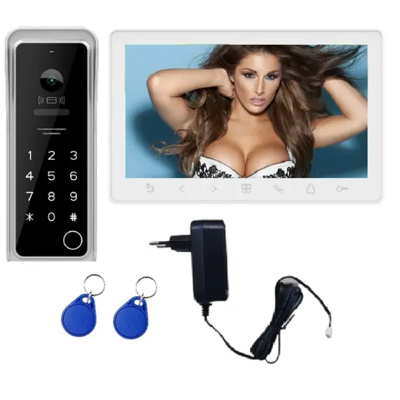 HONNOR SECURITY Video Kaputelefon szett, digitális, 2 vezetékes, EM 125Khz kártyás és számkódos (PIN) beléptetéssel, 7" TFT-LCD monitor 