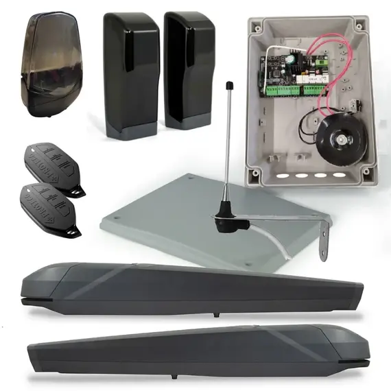 PROTECO RHINO 24 STANDARD szárnyaskapu nyitó szett: 2,5m/szárny, 2db RHINO-24 motor, 1db villogó, 1pár fotocella, 2db távirányító, 1db antenna, 1db vezérlés