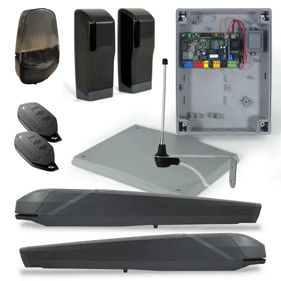 PROTECO RHINO szárnyaskapu nyitó szett: egy szárny max 3,5m, 2db RHINO motor, 1db villogó 1pár fotocella, 2db távirányító, 1db antenna, 1db vezérlés