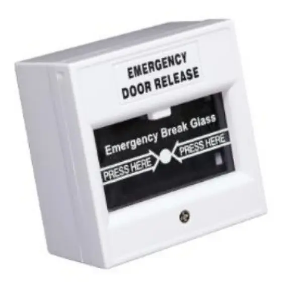 HONNOR SECURITY Vészhelyzeti ajtónyitó gomb, betörhető üveg, tűzálló, NO\NC\COM kimenet, fehér színű