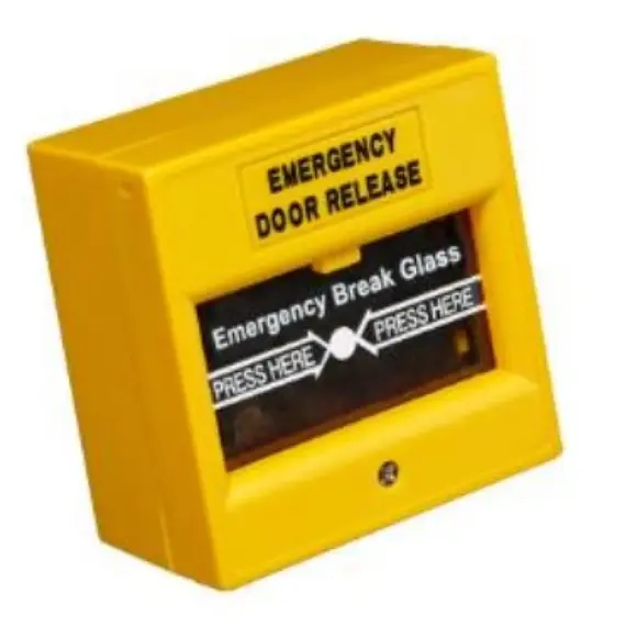 HONNOR SECURITY Vészhelyzeti ajtónyitó gomb, betörhető üveg, tűzálló, NO\NC\COM kimenet, sárga színű