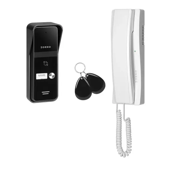 ORNO ENIR, egylakásos audio kaputelefon szett, 2-vezetékes, RFID kártyaolvasós, fehér