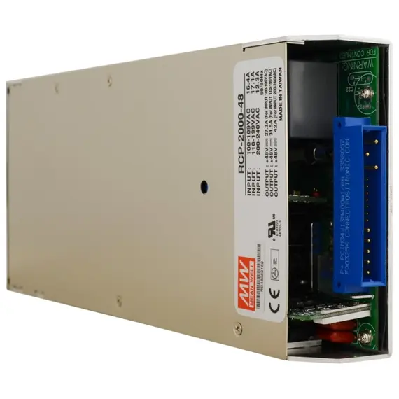 MEAN WELL RACK tápegység. Tápfeszültség: 90÷264VAC / 127÷370VDC. Kimeneti feszültség: 42A/48VDC.