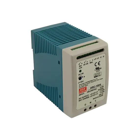 MEAN WELL DIN sínes tápegység. Tápfeszültség: 90÷264VAC / 127÷370VDC. Kimeneti feszültség: 2,25A/27,6VDC.