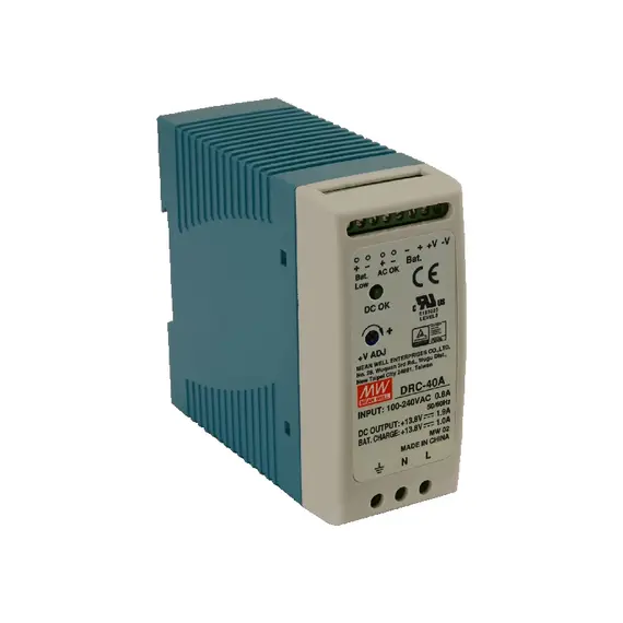 MEAN WELL DIN sínes tápegység. Tápfeszültség: 90÷264VAC / 127÷370VDC. Kimeneti feszültség: 1,9A/13,8VDC.