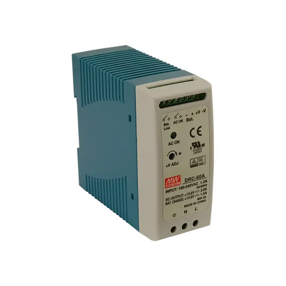 MEAN WELL DIN sínes tápegység. Tápfeszültség: 90÷264VAC / 127÷370VDC. Kimeneti feszültség: 2,8A/13,8VDC.