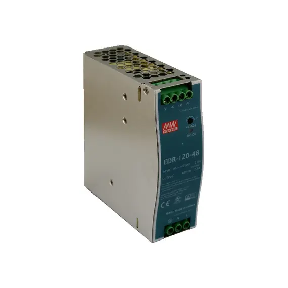 MEAN WELL DIN sínes tápegység. Tápfeszültség: 90÷264VAC / 127÷370VDC. Kimeneti feszültség: 2,5A/48VDC.